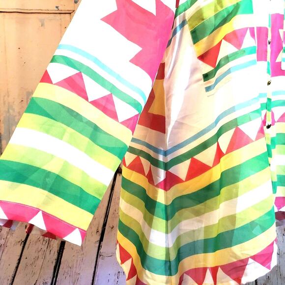 Kaktus Sheer Southwest Tunic Top Size L Bright Colors Contemporary New Retro - Picture 4 of 12